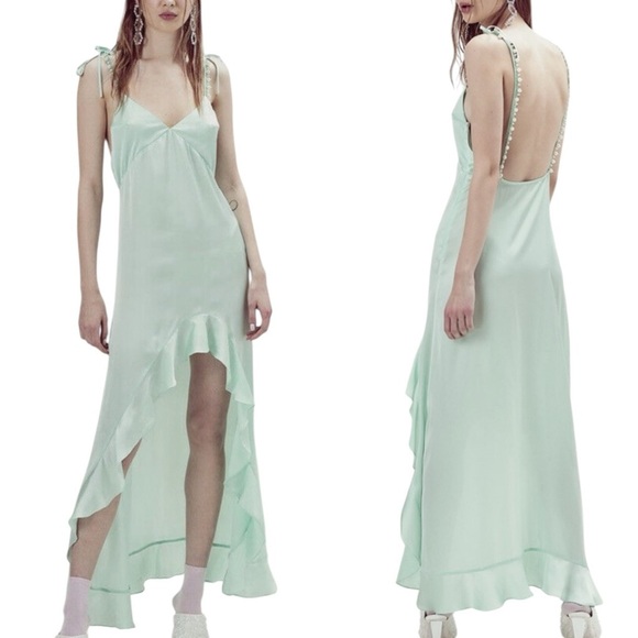 For Love and Lemons Lady Luck Pearl Strap Slip Dress Mint - Picture 1 of 6